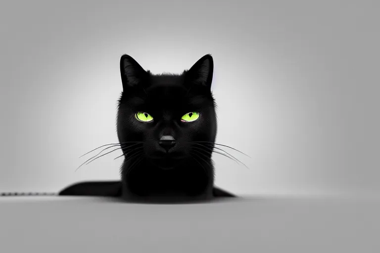 Image similar to portrait of a black cat, white background, studio lighting, photorealistic, octane, Unreal Engine, finalRender, concept art, digital illustration, artstation, artstation hq, hd, 4k resolution