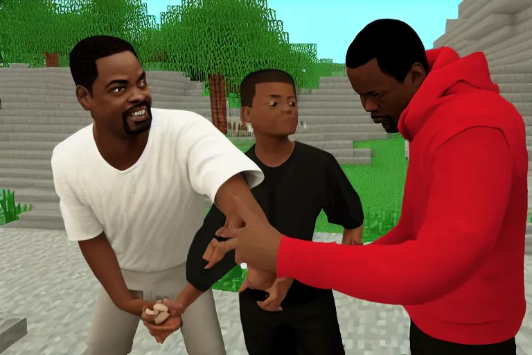 Image similar to chris rock slapping will smith, in minecraft