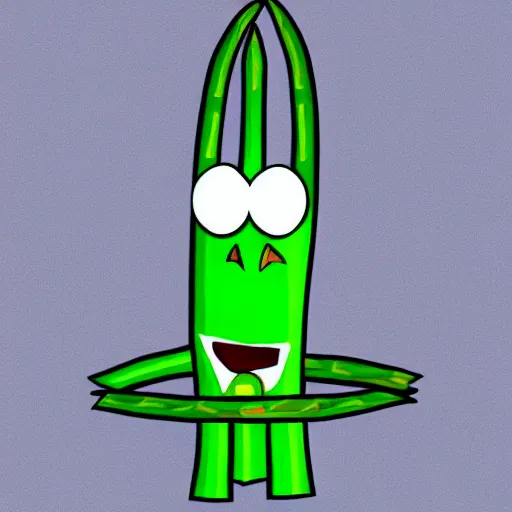 Image similar to poorly rendered asparagus character with scary face