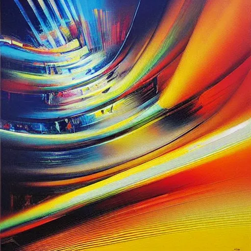 Image similar to abstract art representing momentum, oil painting by john berkey and gabriel dawe, masterwork