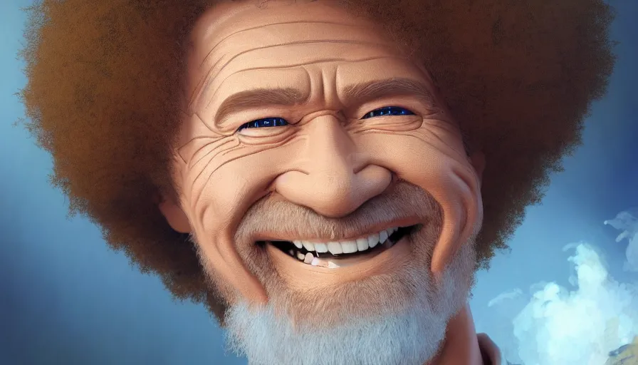 Prompt: Bob Ross smiling as an angel, hyperdetailed, artstation, cgsociety, 8k