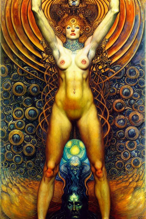 Image similar to Divine Chaos Engine by Karol Bak, Jean Delville, William Blake, Gustav Klimt, and Vincent Van Gogh, symbolist, visionary