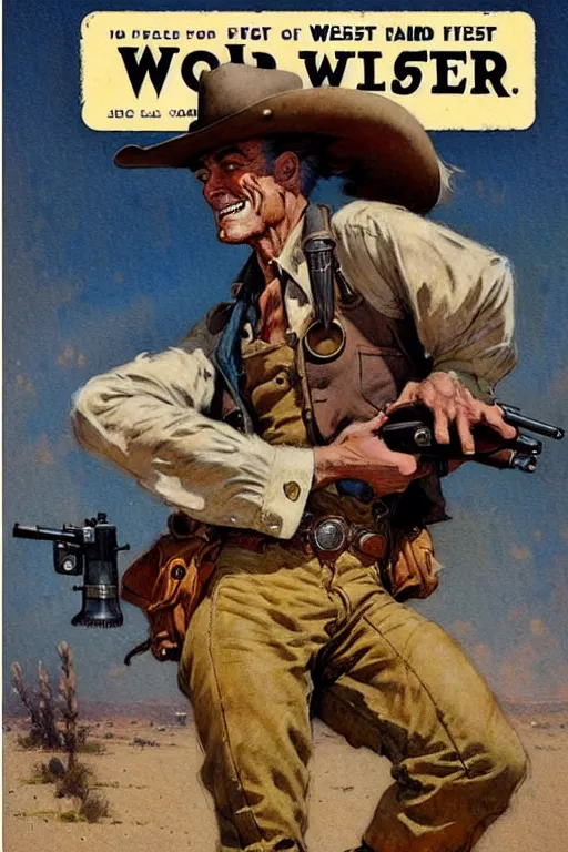 Image similar to (((((1950s wold west gunfighter cover art . muted colors.))))) by Jean-Baptiste Monge !!!!!!!!!!!!!!!!!!!!!!!!!!!