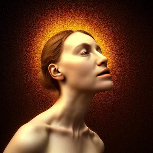 Image similar to hyperrealism photography computer simulation visualisation of parallel universe beautiful woman by caravaggio rendered in mandelbulb 4 d