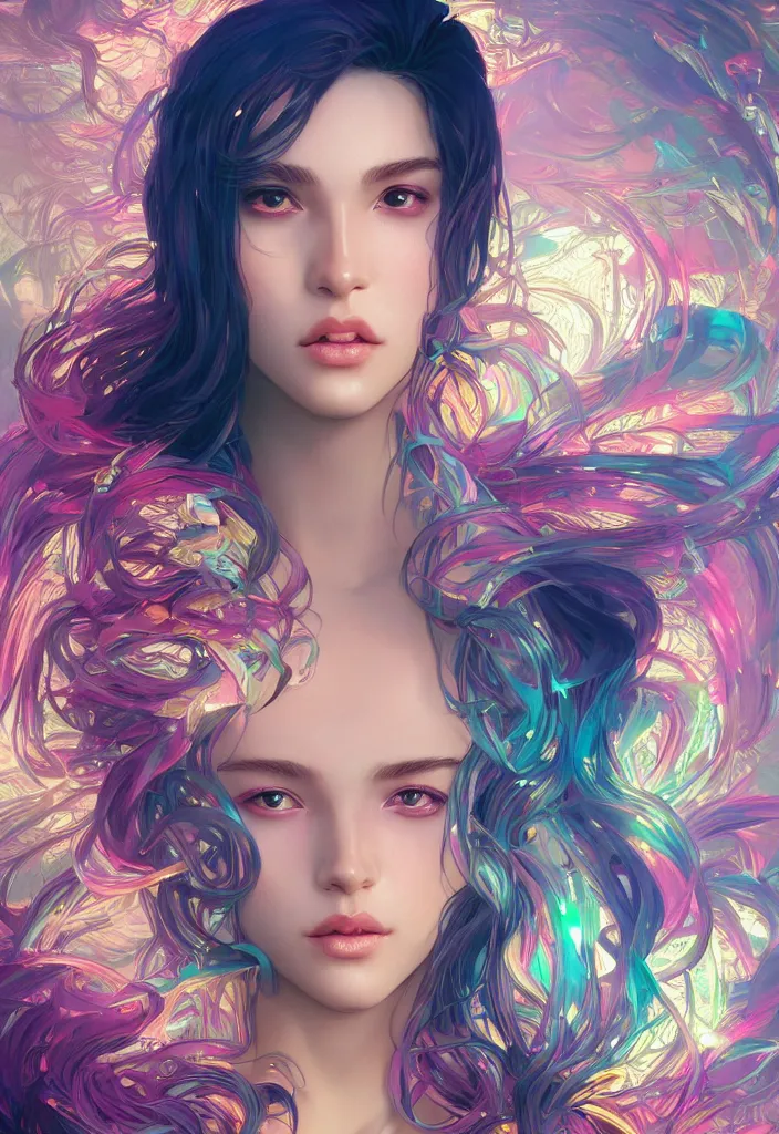 Image similar to beautiful, young woman, detailed gorgeous face, vaporwave aesthetic, synthwave, colorful, psychedelic, artstation, concept art, smooth, extremely sharp detail, finely tuned detail, ultra high definition, 8 k, unreal engine 5, ultra sharp focus, illustration, art by artgerm, greg rutkowski and alphonse mucha