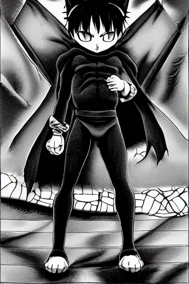 Image similar to attractive little boy in cat suit, black and white artwork made by kentaro miura and yoshihiro togashi