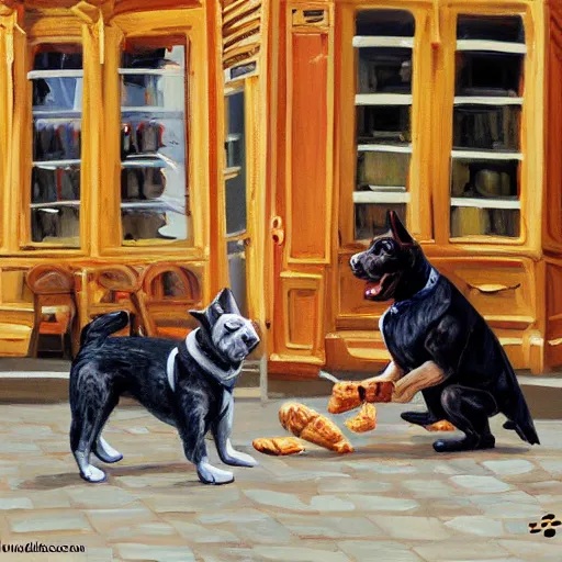 Prompt: dog eating croissants in paris, artstation