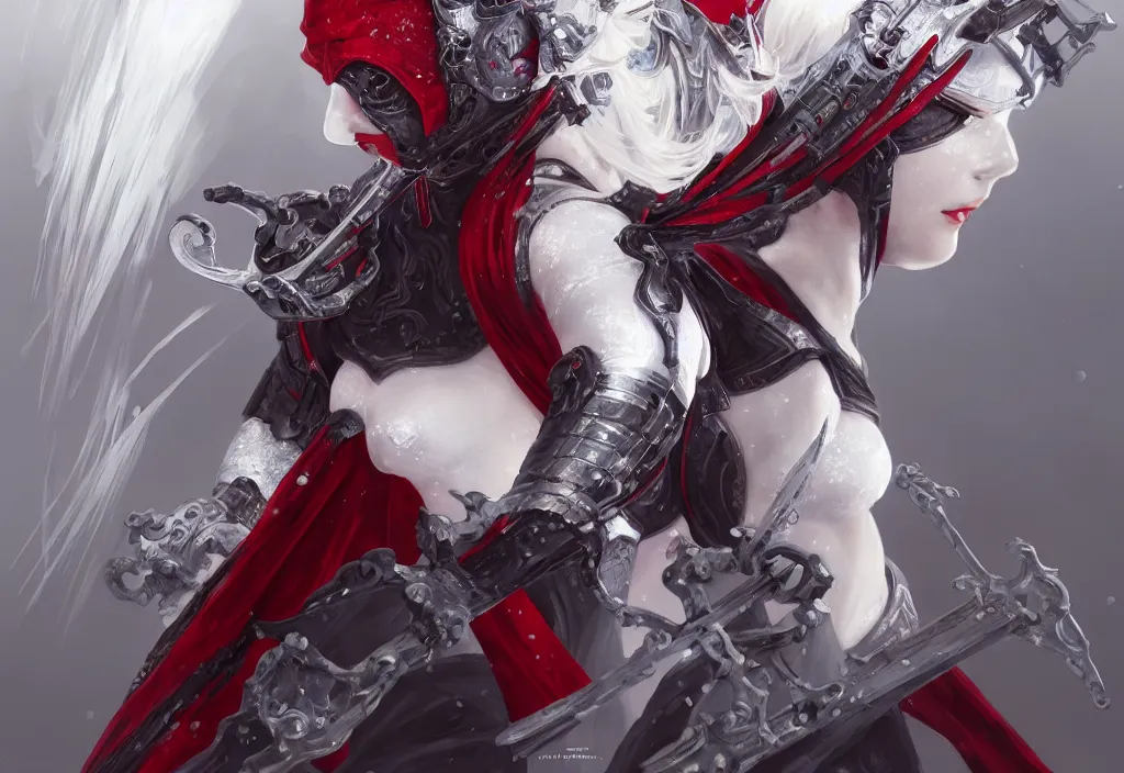 Prompt: portrait attractive ninja gaiden girl, armored white and red ninja wardrobe, at snowy fuji mountain, ssci - fi and fantasy, intricate and very very beautiful, detailed, digital painting, artstation, concept art, smooth and sharp focus, illustration, art by tian zi and wlop and alphonse mucha