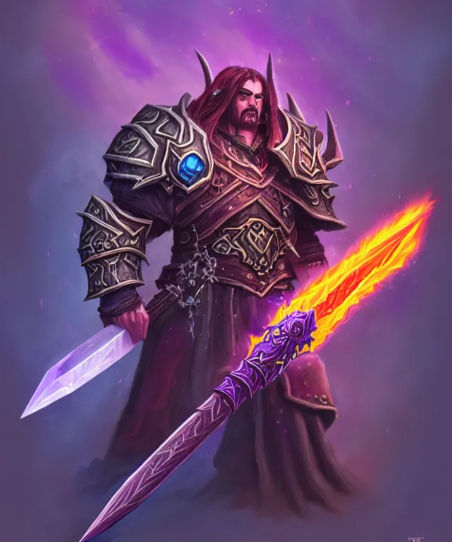 Image similar to dark weapon of warcraft blizzard weapon art, a burning sword, bokeh. dark art masterpiece artstation. 8k, sharp high quality illustration in style of Jose Daniel Cabrera Pena and Leonid Kozienko, violet colored theme, concept art by Tooth Wu