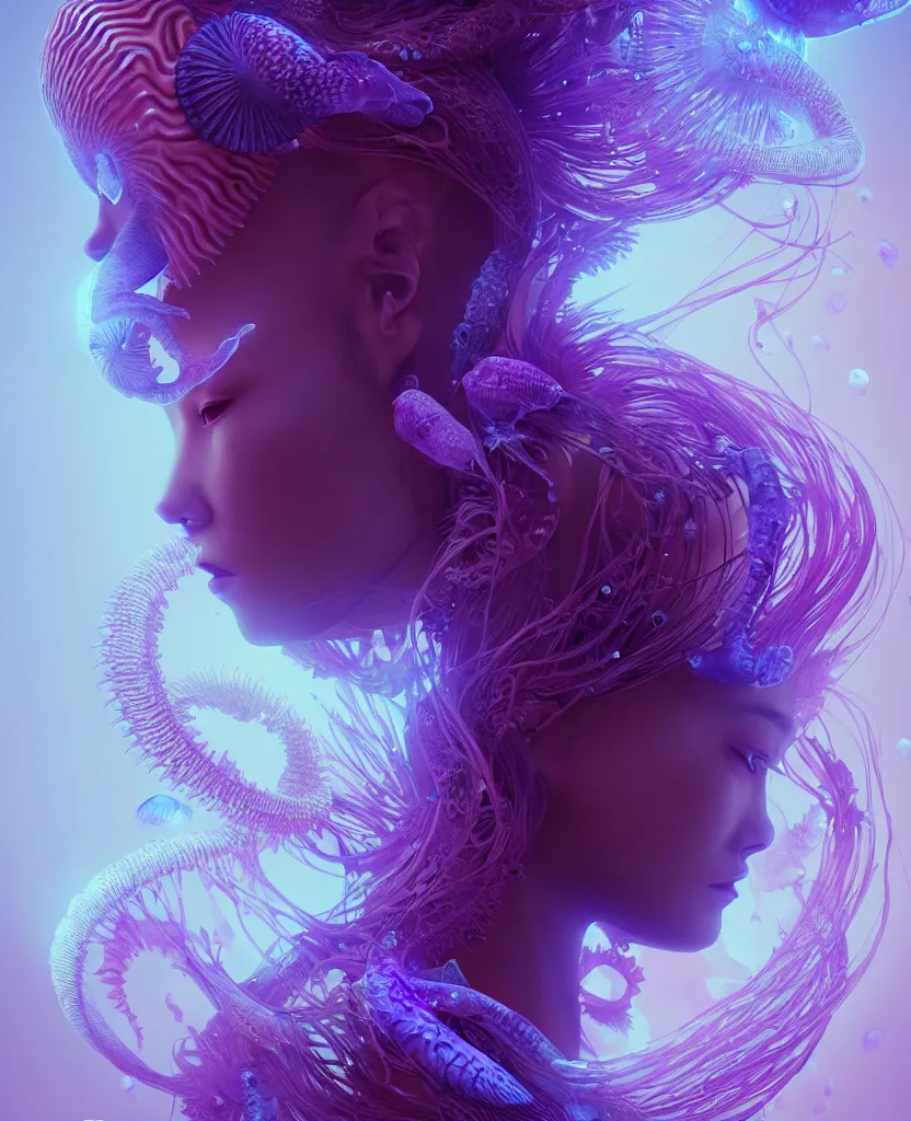 Image similar to goddess close-up portrait. orchid jellyfish phoenix head, nautilus, skull, betta fish, bioluminiscent creatures, intricate artwork by Tooth Wu and wlop and beeple. octane render, trending on artstation, greg rutkowski very coherent symmetrical artwork. cinematic, hyper realism, high detail, octane render, 8k