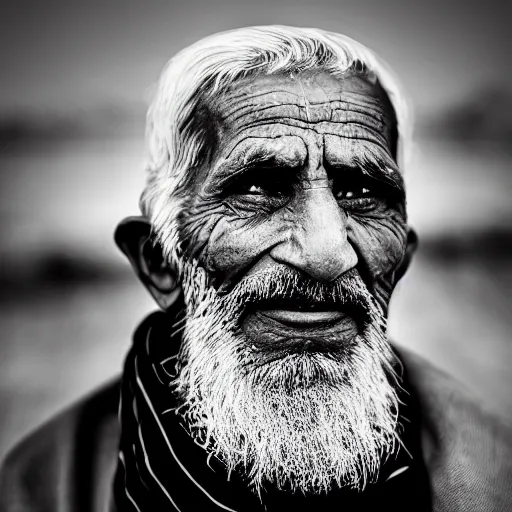 Prompt: black and white photo, portrait of 80 year old afghan man by Joey Lawrence, realistic, Leica, medium format, cinematic lighting, parallax, high resolution,