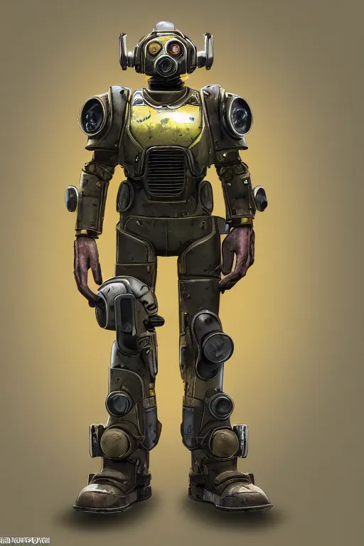 Image similar to fallout 7 6 power armor, hyper realistic, design by mark ryden and pixar and hayao miyazaki, unreal 5, daz, hyperrealistic, octane render, cosplay, rpg portrait, dynamic lighting, intricate, that looks like it is from borderlands and by feng zhu and loish and laurie greasley, victo ngai, andreas rocha, john harris