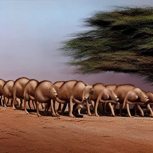 Image similar to cinematic film still of rows of pairs of various african mammals lined up to enter Noah's ark, directed by Steven Spielberg,