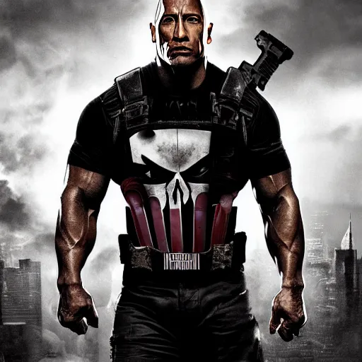 Image similar to Dwayne Johnson in the punisher digital art 4k detailed super realistic