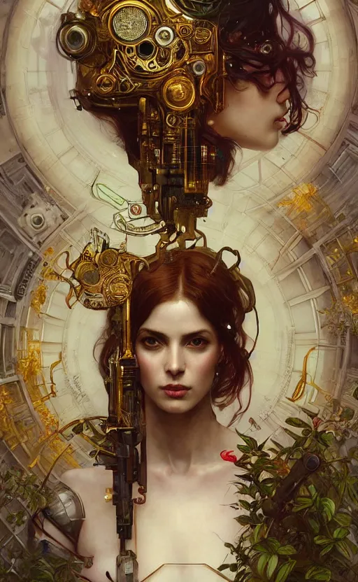 Prompt: hyper realistic time machine, cyberpunk, design on white background, beautiful details, lush foliage cyberpunk, gold, drawn by john singer sargent, tom bagshaw, norman rockwell, alphonso mucha, lolish, trending on artstation