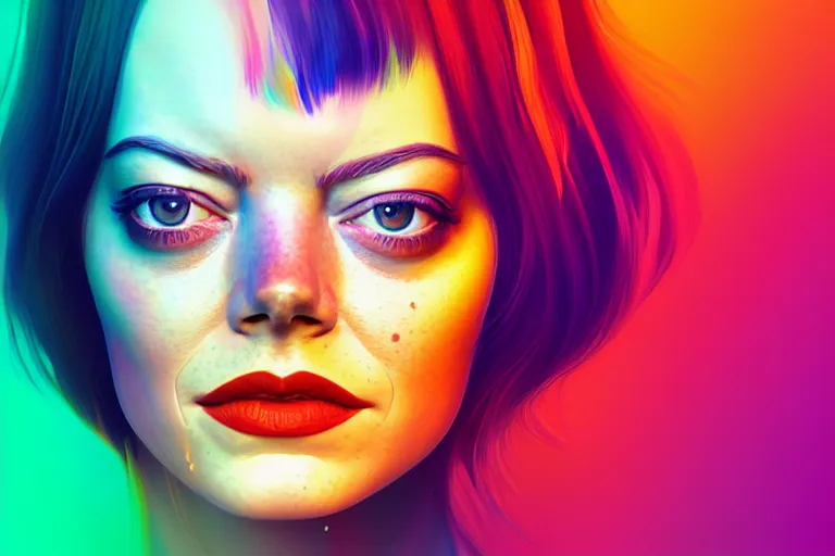 Image similar to surreal Portrait of Emma Stone in dmt chromatic surreal liquid enviroment , elegant, highly detailed, smooth, photoreal, sharp focus, illustration, beautiful, geometric, dmt trending on artstation, cinematic, artwork by WLOP