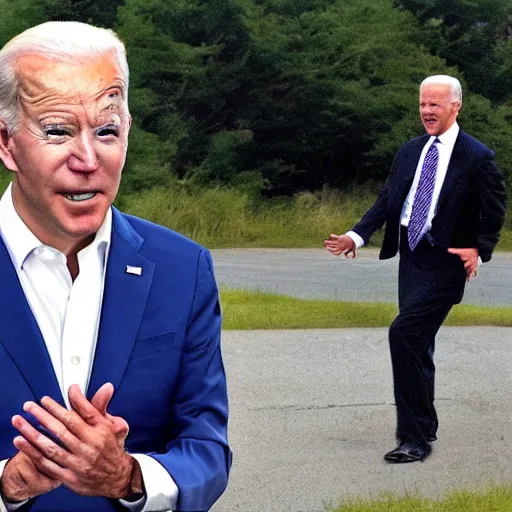 Image similar to dashcam footage of joe biden doing some crazy dance movements