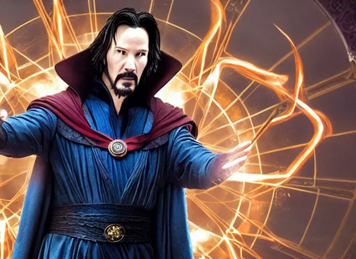 Image similar to movie still of keanu reeves as doctor strange