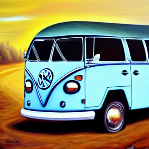 Image similar to a detailed oil painting of a vw bus