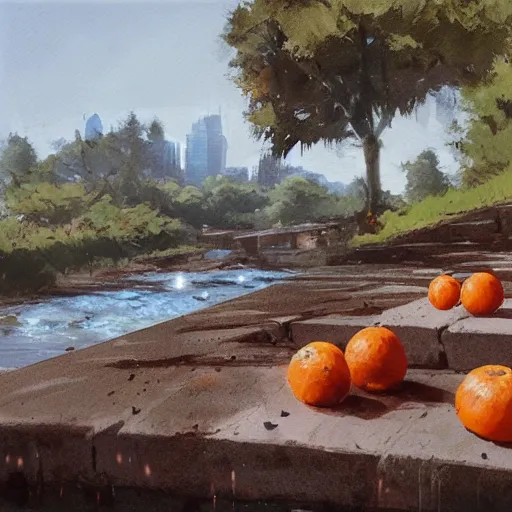 Image similar to clementines from walking dead the last season sitting next to a river by greg rutkowski