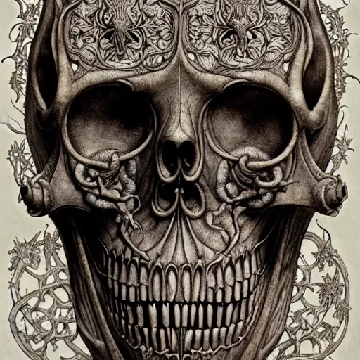 Image similar to memento mori by arthur rackham, art forms of nature by ernst haeckel, photorealistic ultra - detailed octane render, art nouveau, gothic, ornately carved beautiful skull mask dominant, intricately carved ornamental antique bone, art nouveau botanicals, art forms of nature by ernst haeckel, horizontal symmetry, symbolist, visionary