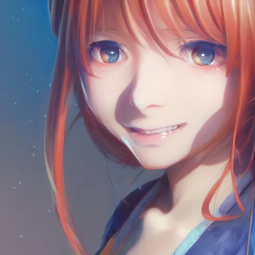 Prompt: anime portrait of an anime girl smiling by Stanley Artgerm Lau, WLOP, Rossdraws, James Jean, Andrei Riabovitchev, Marc Simonetti, and Sakimichan, trending on artstation