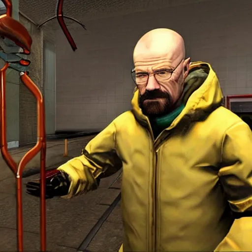 Image similar to walter white is gordon greeman in half - life 2