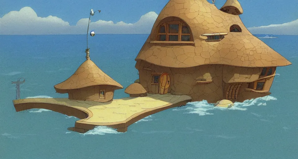 Image similar to seashell - shaped house, by moebius, ralph mcquarrie, in the style of zelda windwaker