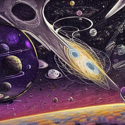 Image similar to Sketch of a lucid dream taking place in space, astonishing detail, amazing shading, award winning