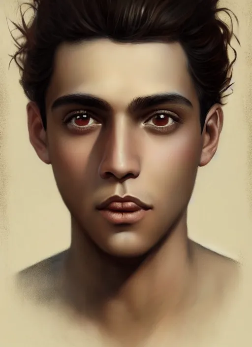 Prompt: a magical portrait of a young colombian male gang member with beautiful brown eyes and short black hair, art by manuel sanjulian and tom bagshaw