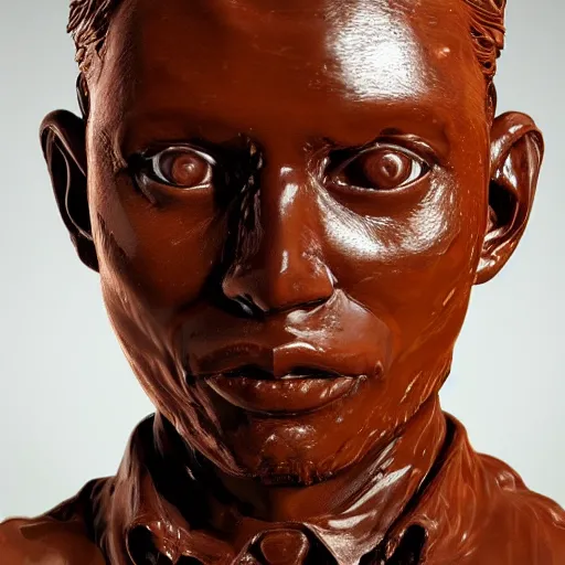 Prompt: breathtaking portrait of a chocolate sculpture of a man made out of glass, art concept, artstation, sharp focus