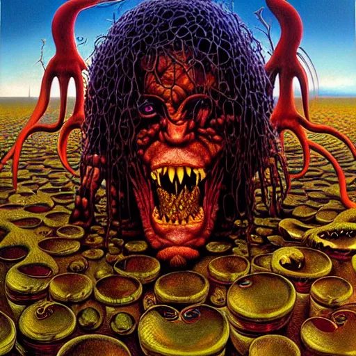 Prompt: ethos of ego, mythos of id, monsters of madness. by michael whelan, hyperrealistic photorealism acrylic on canvas, resembling a high - resolution photograph