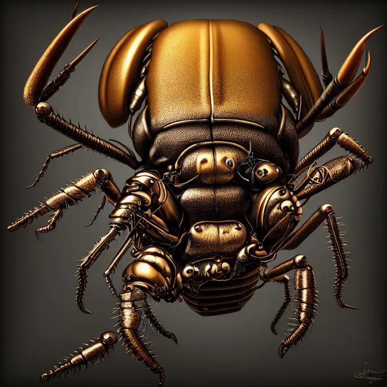 Image similar to steampunk stag beetle, biomechanical, very coherent symmetrical artwork, cinematic, 3 d model, unreal engine realistic render, 8 k, micro detail, intricate, elegant, highly detailed, centered, digital painting, smooth, sharp focus, illustration, artgerm, tomasz alen kopera, by wlop