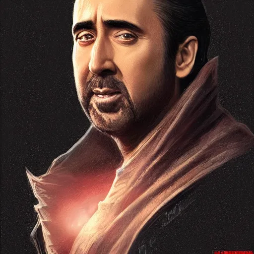 Prompt: darth nicolas cage, freida pinto, art by artgerm and greg rutkowski and magali villeneuve, portrait, highly detailed, headshot, intricate, elegant, digital painting, trending on artstation, concept art, sharp focus, illustration