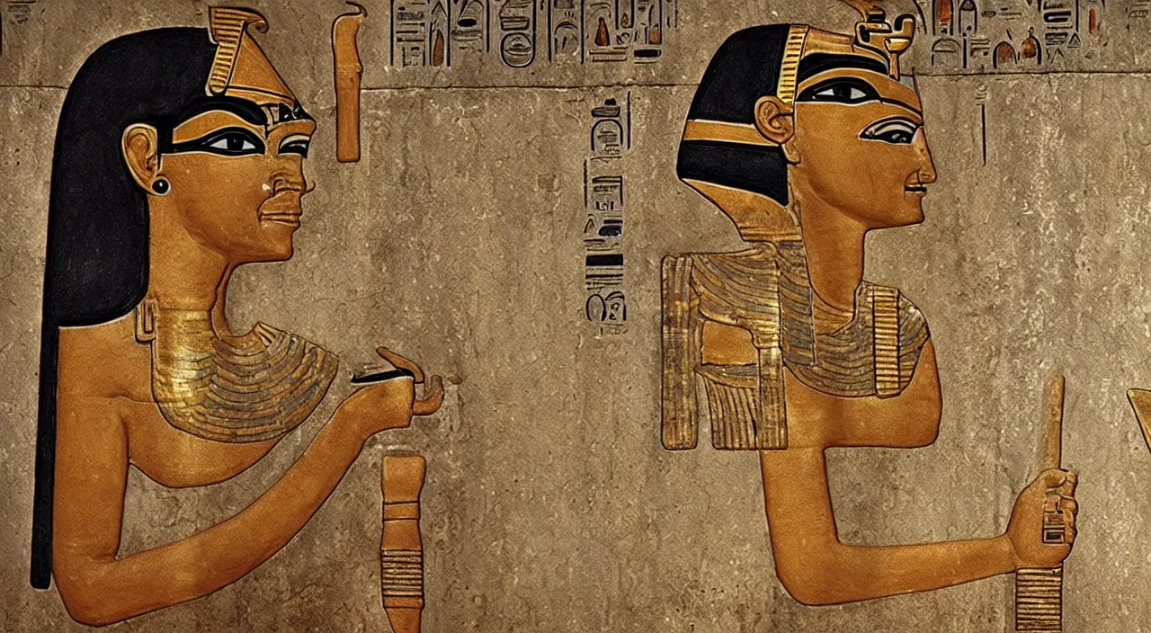 Image similar to Ancient Egyptian pharaoh using Facetime on an iPad