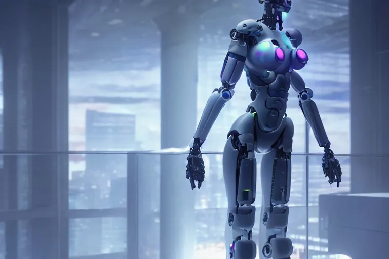Prompt: cyberpunk ghost in the shell concept inspired female robot, futuristic look, highly detailed body, very powerful, photorealistic camera shot, bright studio setting, studio lighting, crisp quality and light reflections, unreal engine 5 quality render