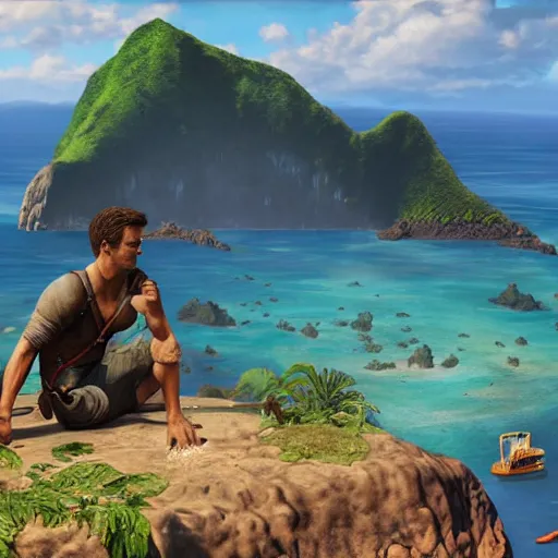 Image similar to uncharted 4 island, painting