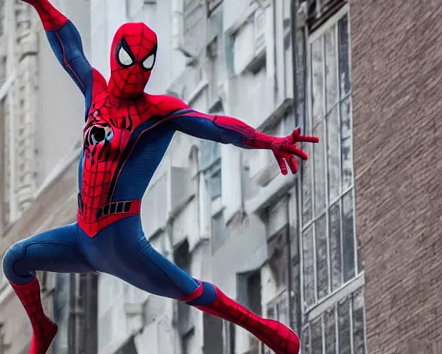 Image similar to photograph of spider - man on a building movie set