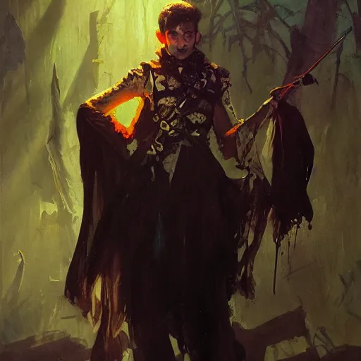 Image similar to an oil art portrait of young vampire mage with blood magic in style of disco elysium character, dark paladin character design from d & d, art by anders zorn, wonderful masterpiece by greg rutkowski, beautiful cinematic light, american romanticism by greg manchess, jessica rossier