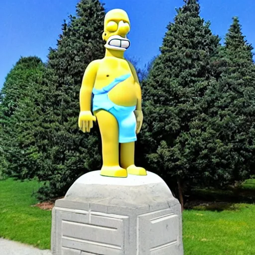 Prompt: stone statue of homer simpson