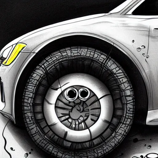 Image similar to octopus wrapped around a car wheel, tentacles around a car wheel, illustration, artstation, detailed, smooth