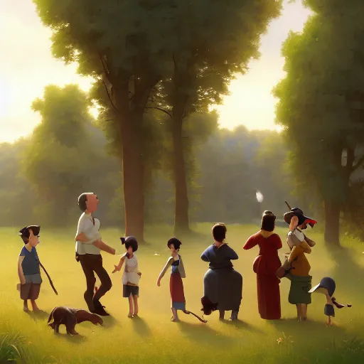 Prompt: goro fujita ilustration a family gathering in the country, characterized by william adolphe bouguereau, character art, sharp focus, highly detailed, artstation