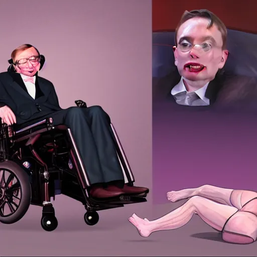 Prompt: stephen hawking gets a lap dance from a cyborg elon musk, fantasy concept art 8 k hyper realistic