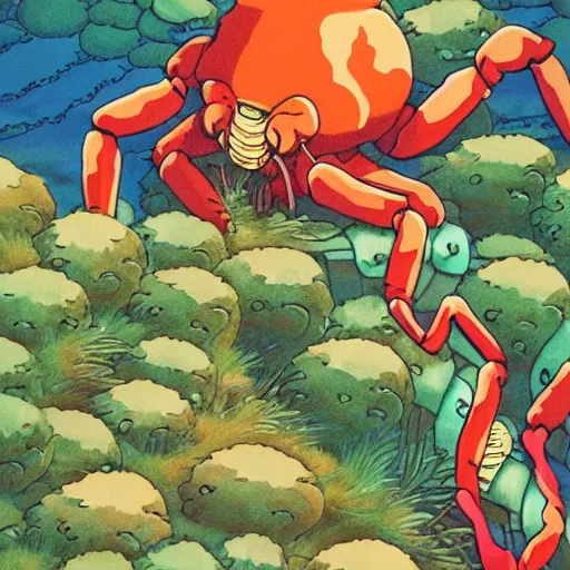 Prompt: Gorgeous wallpaper from Studio Ghibli’s “My friend the Red Lobster”