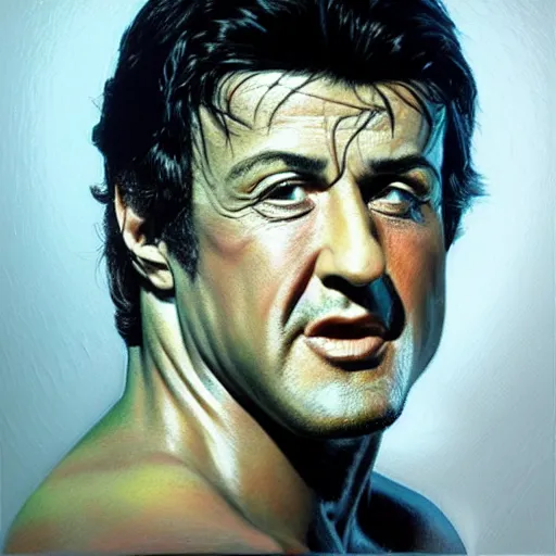 Prompt: ultra realistic portrait painting of sylvester stallone, art by frank frazetta, 4 k, ultra realistic, highly detailed, epic lighting