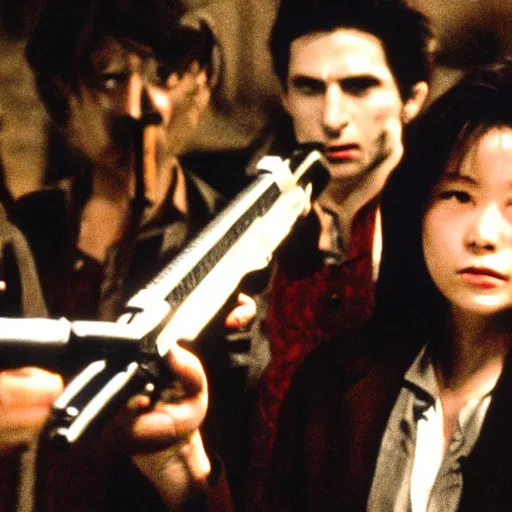 Image similar to <movie still>Vampires Holding Guns</movie>