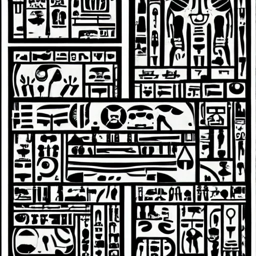 Image similar to black and white alien hieroglyphs, very contrasted