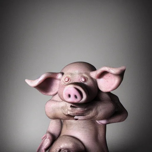Image similar to a highly detailed realistic photographic render of a stillborn humanoid pig, swine infant, creepy, horror, horror scene, cinematic horror, creepy horror, scary scene, cinematic lighting, cinematic scene, Volumetric lighting, Atmospheric scene, Dark, Horror, Atmospheric lighting, Global illumination, realistic, photo realism, hyper realistic, hyper realism, photo realisitc, cinematic render, film, beautifully lit, ray traced, octane 3D render, octane render, unreal engine
