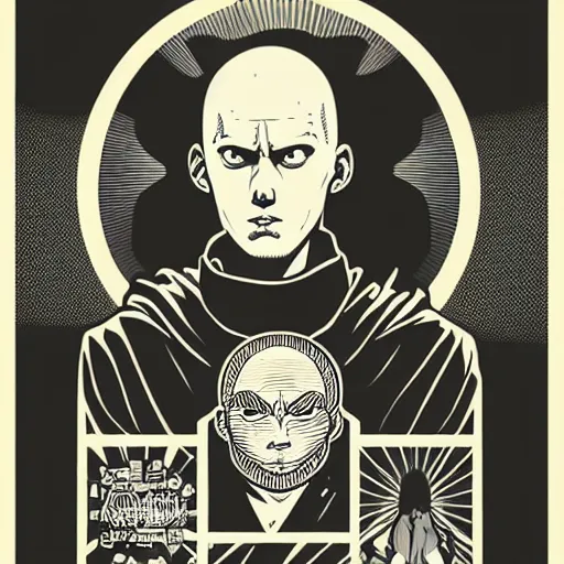 Prompt: portrait of saitama by mcbess and shepard fairey