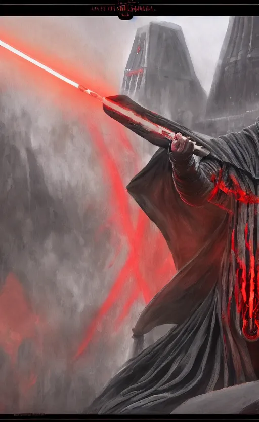 Image similar to « a beautiful painting of darth bane creating a rule of two in an ancient sith temple stylized as a catholic church, very realistic, trendin on artstation »